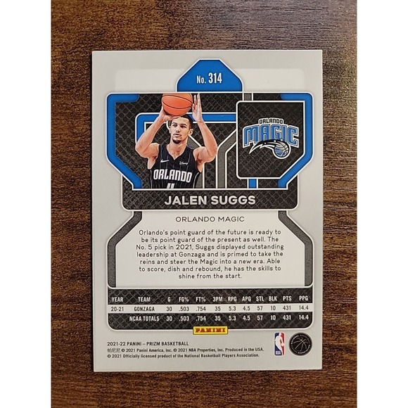 Jalen Suggs 2021-2022 Panini Prizm #314 - Rookie - Orlando Magic - NBA - Picture 2 of 2